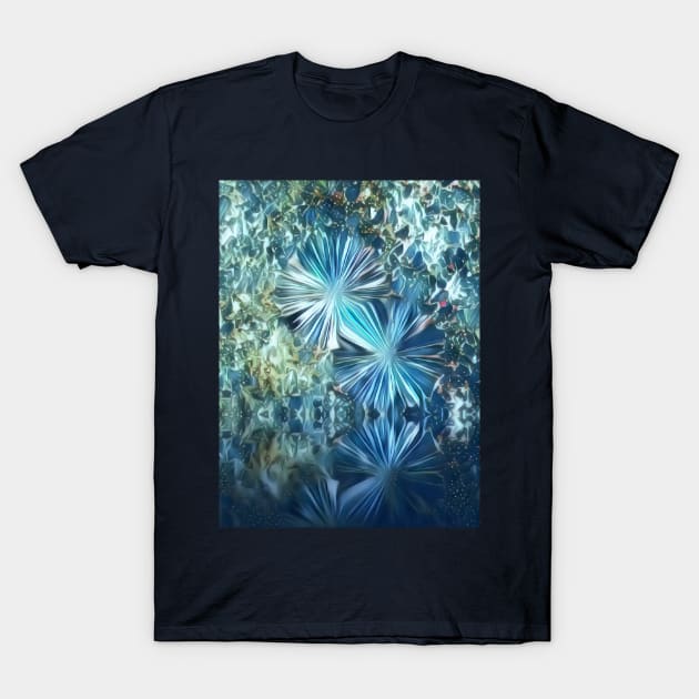 Etched glass dreamy cobalt blue flowers T-Shirt by Khala